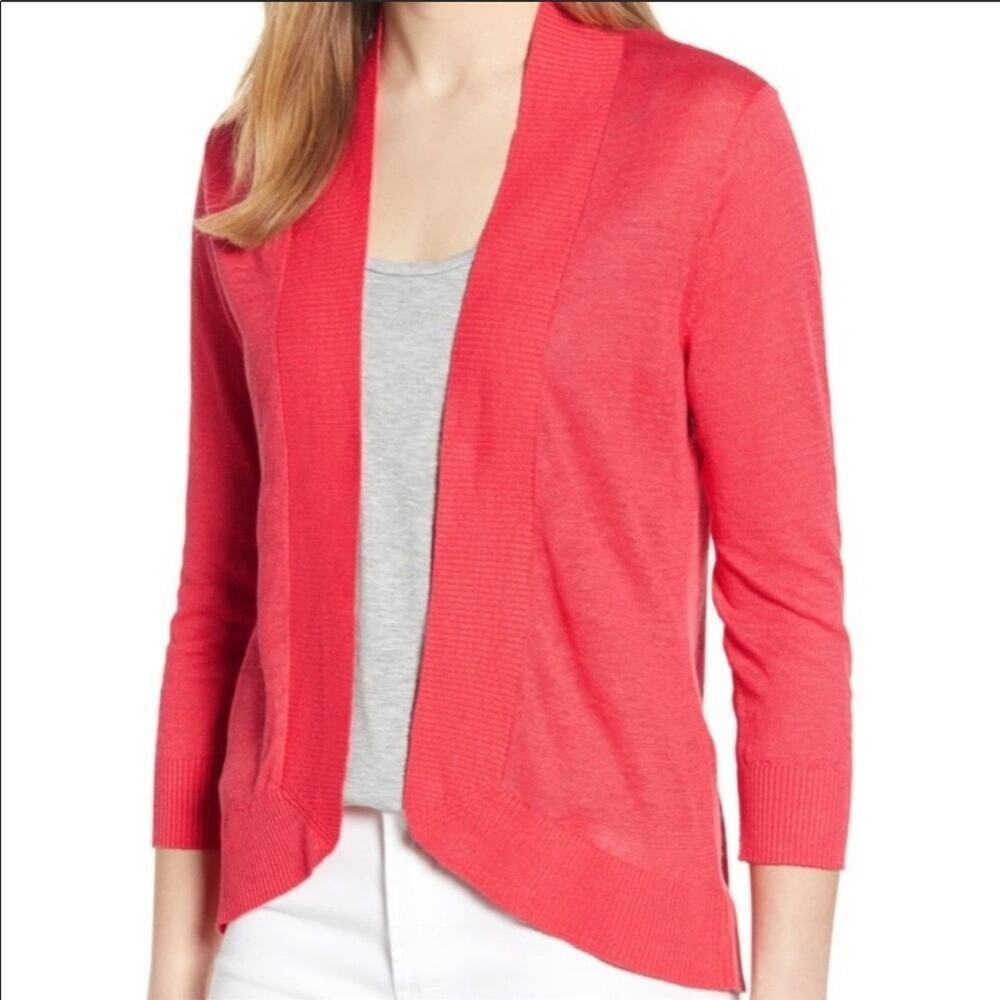 Tommy Bahama Linen Open Front Cardigan Sweater Size Large Coral Pink Beachy